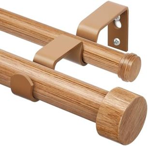 KAMANINA Wood Double Curtain Rod for Windows 72 to 144 Inches (6-12 Feet), 1 Inch Heavy Duty Long Curtain Rods for Windows, Wood Grain Telescoping Drapery Rods with End Caps