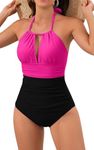 B2prity Women's Slimming One Piece Swimsuits Tummy Control Bathing Suit Halter Swimwear for Big Busted Curvy Woman, Z-94