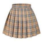 Women's Girls Plaid Pleated Skirt High Waisted Japanese School Uniform A-line Pleated JK Skirt Skater Tennis, Khaki, Medium