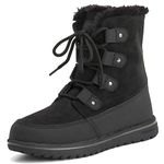 Polar Boot Womens Quilted Outdoor Cuff Snow Duck Waterproof Lace Up Faux Fur Boots , Black Suede, 5 UK