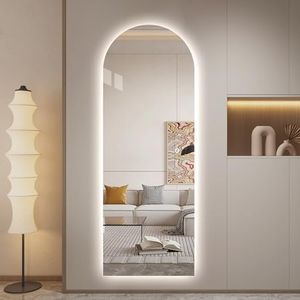 LAIYA 71" L x 32" W Archway LED Full Length Mirror with Lights, Frameless Arched Full Body Mirror, Smart Touch Dimmable Lighted Wall Mirror with 3 Color Temperatures, Memory Function for Bedroom