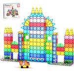 PicassoTiles 152PC Magnetic Tiles Building Block Toy Building Block Magnets Construction Sensory Toys Gifts Set for STEM Educational Playset Kid Brain Development Stacking Blocks with Mirror PT152