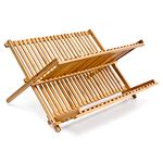 Relaxdays CROSS Dish Rack, 24.5 x 42 x 33 cm, Bamboo Two-Tier Foldable Drying Rack, Natural Brown