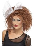 Smiffys 80s Wild Child Wig, Brown Curly with Bow, 1980's Fancy Dress, 1980s Dress Up Wigs