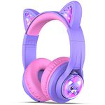 iClever BTH19 Kids Bluetooth Headphones, Cat Ear LED Light Up Kids Headphones Wireless with Volume Limited, Children Headsets with Microphones, Bluetooth Headphones Kids Over Ear for School/Tablet/PC