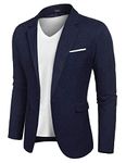 COOFANDY Mens Sport Coat Linen Texture Blazer Jacket Single Button Travel Blazer, Navy Blue, S