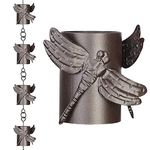 Rain Chains Pacific Dragon Fly Cylinder Channel Link Rain Chain, 8.5 Feet Length, Iron, Rustic Brown Powder Coated, Decorative & Functional for Gutter Downspouts