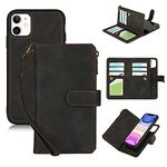 ELTEKER Case for iPhone 11 Wallet Case,2 in 1 Detachable Flip Wallet Case with Zipper [Premium Leather][6 Card Slots][Cash Pocket][Kickstand] for iPhone 11-Black