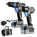 DEKOPRO Cordless Drill Combo Kit - 20V Max Brushless Impact Drill and Impact Wrench Cordless Power Tool Set with 2Pcs 2.0 Ah&4.0 Ah Lithium-Ion Batteries, Charger and Storage Bag Included