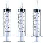 HaBeuniver 60ml Syringe, 3 Pack Large Plastic Syringe for Scientific Labs and Dispensing Multiple Uses Measuring Syringe Tools