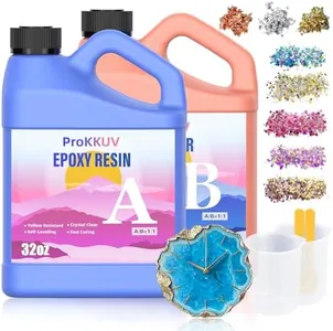 ProKKUV Epoxy Resin Kit, 64OZ Kit Crystal Clear Resin Epoxy, Bubble Free, No Yellowing, UV Resistant, Food Safe with Foil Flakes, Sequin, Easy Mix 1:1 for DIY Crafts Resin Jewelry Making