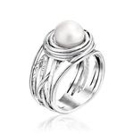 925 Sterling Silver Statement Ring Freshwater Pearl Floral Leaves Vintage Antique Casual Look Hypoallergenic Nickel and Lead-free Artisan Handcrafted Designer collection, Made In Israel