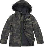 SNOW DREAMS Big Boys Winter Warm Jacket Camo Printed Zip Up Fleece Lined Puffer Coat with Faux Fur Hood Army Green Size 7