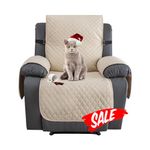 XINEAGE Water Resistant Recliner Cover, Nonslip recliner chair covers for reclining chair with Pockets, Quilted Thick Recliner Slipcovers for Pets and Kids (Recliner, Beige)