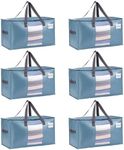 VENO 6 Pack Moving Bags, Comforter and Blanket Storage Bags for Closet, Moving Boxes, Boxes with Lids Alternative, College Dorm Packing Supplies, Foldable Heavy-Duty Tote (Shiny Light Blue, 6 Pack)