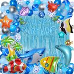 YinQin 176 PCS Ocean Blue Happy Birthday Party Balloons with Pump Under the Sea Fish Shark Happy Birthday Balloons Decorations Birthday Balloons Set Blue Sea Happy Birthday Party Supplies for Kid