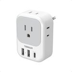 European Plug Adapter, TESSAN Type C Travel Adaptor with 4 Outlets 3 USB Ports (1 USB C), Power Plug for Canada/US to Most of EU Italy Spain France Germany