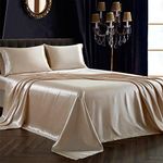 SiinvdaBZX 3Pcs Twin XL Sheets Set, Beige Silky Satin Sheets Twin XL Bedding Set Ultra-Soft Extra Long Bed Sheets for College Dorm