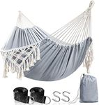 Anyoo Outdoor Tassel Hammock with Tree Straps,Portable Compact Cotton Hammock with Carrying Bag for Garden Patio Porch Yard, Load 200KG