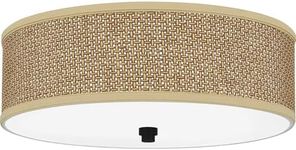 Quoizel Naturals Zen 17" Boho Rattan Flush Mount, 3-Light Mystic Black Drum, Tan Oatmeal Shade, Close-to-Ceiling Fixture