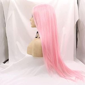 Xiweiya U Part Wigs Pink Hair Straight Wig Lace Front Wigs for Women Long Straight Synthetic Wigs Heat Resistant Glueless Wigs for Drag Queen Family Makeup Party 24 Inches