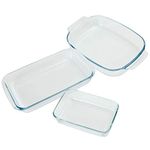 Glass Oven Cooking Dishes - Set of 3 | Rectangular Roasting & Baking Trays | Fridge & Freezer Safe | Tough Durable & Easy Clean | M&W