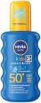 NIVEA SUN Kids Protect & Care SPF 50+ Coloured Spray (200ml), Sunscreen Protects Delicate Skin Against Sunburn and Long-Term UV Damage, Fast-Absorbing No White Cast Sun Lotion