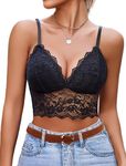 Avidlove Bralettes for Women V Neck Spaghetti Strap Bra Lace Tops Sexy Cami Crop Top Going Out Lingerie Outfits Black