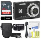 KODAK PIXPRO FZ55 16MP Black Digital Camera, 5x28mm Optical Zoom, 1080P Wide Angle, 2.7" Full HD LCD Camera, 64GB Card & Reader, Case + Memory Wallet + Tripod