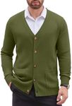 COOFANDY Men's Cardigan Sweater Long Sleeve Casual V Neck Button Down Knitted Sweater with Pockets Army Green