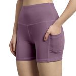 Mehrang High Waist Workout Shorts for Women, Midnight Sky, Bike Shorts with Elastic Waistband and Pockets, (XL, Lavender)