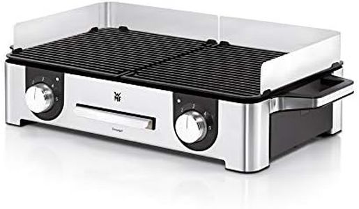 WMF Lono - Master-Grill, Parilla Eléctrica, Plancha BBQ Superficie 50x28 cm, Regulador Temperatura, 2 Placas Antiadherente Extraíbles, Acabados de Acero Inoxidable Cromargan, 2400W, Plateado/Negro