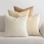 MIULEE Corduroy Cushion Covers Soft Decorative Square Throw Pillow Covers for Spring Cushion Soft Pillowcase Striped Corduroy Cushion Covers Pack of four for Home decor Sofa 18x18 Inch Beige Camel