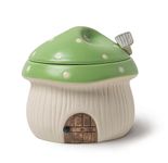 RESVUGA Ceramic Sugar Bowl with Lid & Spoon, Cute mushroom house design. Porcelain Seasoning Storage Jar, 14 Ounces. (Green)