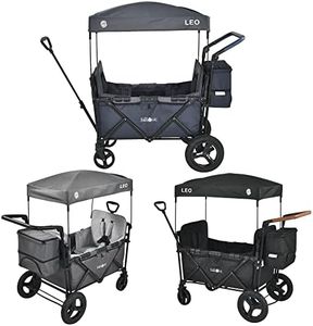 FableKids Chariot à roulettes Leo X2Plus avec toit | Chariot de transport pliable | peut supporter jusqu'à 20kg par siège | Harnais à 5 points | Roues tout terrain 360° | Frein à pied | Blueberry bleu