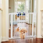 MYPET North States Wide Walk Thru EasyPass Pet Gate with Patented Adjustable pet Door: 29.75-37.5" Wide Dog Gate. Pressure Mount, No Tools Needed. Dog Gates for The House, 30" Tall, White