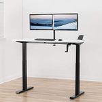 JIN OFFICE Wrought And Cast Iron Manual Height Adjustable Desk|Black Frame With White Tabletop|Manual Height Adjustable Table With Hand Crank|Standing Desk|80 Kg Weight Capacity (1500 X 750 Mm Top)