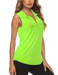 Koscacy Women's Sleeveless Golf Tennis Polo Shirts Zip Up Dry Fit Workout Tank Tops Neon Green Large