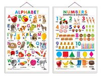 GO WOO Combo of 2 Alphabet and Numbers, Shapes & Colours Educational Posters for Preschool Kids Classroom Study | Learning- Charts for Kids Learning (20"X30" Inches)