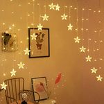 Desidiya Star Curtain Lights, 16 Stars 136 Led Curtain String Lights Fairy Lights For Christmas Wedding Decoration Home Patio Lawn, Prong Base, Pack Of 1 - Feet 9.8, Wire, Yellow