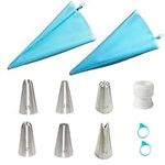 Piping Bags and Tips Set,11pcs Cake Decorating Kit with 2pcs Reusable Icing Pastry Bag, 6 Different Icing Bags Tips, 1 Piping Bag Coupler and 2 Frosting Bags Ties