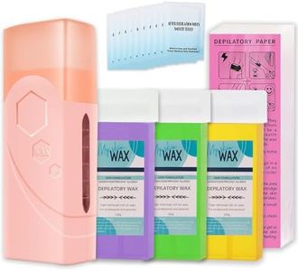Roll on Wax Kit, Roller Wax Kit for Hair Removal for Women & Men, Quick and Skin-Friendly Beginners Waxing Roller with 3 Pcs 100g Roll Cartridge, 100 Non-Woven Strips & 10 After Wipes (F0_Pink)