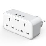 UK to European Plug Adapter with 3 USB, 2 Way Plug Extension with Dual 2 Pin Socket at The Bottom, Travel Adapter Plugs UK to Europe EU, Type E/F Plug Adaptor for Germany France Spain Turkey Greece