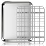 Baking Sheet with Wire Rack, Stainless Steel Cookie Sheet Pan Set, Non Stick Baking Pans with Cooling Rack for Oven Cooking, 10.43 x 8.07 x 0.98 Inch 2 Pcs