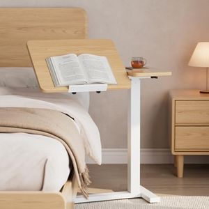 DONGMUWUJEE Solid Wood Hospital Bed Table with Wheels，Natural