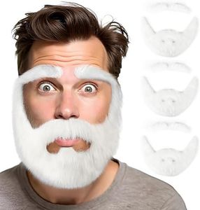 3 Pcs DIY Self Adhesive Fake Mustache and Eyebrows Set Fake Beard Novelty Mustaches for Funny Costume and Halloween-White
