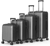 Apelila 4 Piece Hardshell Luggage Sets,Travel Suitcase,Carry On Luggage with Spinner Wheels Free Cover&Hanger Inside4PC (Wave Black)