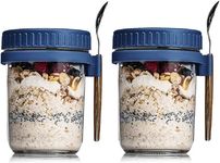 Ash & Roh Overnight Oats Containers with Lids and Spoons 350 ml Glass Mason Jars for Overnight Oats Leak Proof Oatmeal Container Great for Cereal Fruit Vegetable Milk Salad Yogurt (Blue 2)