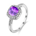 Uloveido White Gold Plated Cushion Cut CZ Crystal Halo Solitaire Engagement Rings for Women, Charm Wedding Rings (Purple, Size 7) Y3100