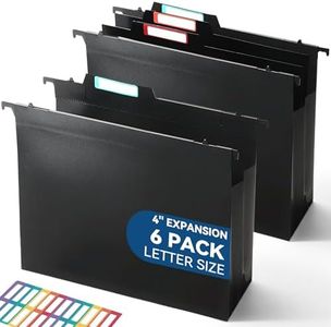 SortRax Plastic High Capacity Hanging File Folders, Letter Size, 4" Expanding Accordion Pocket with Movable Dividers, Heavy Duty for Filing Cabinet, Insertable Tabs, 6 Pack